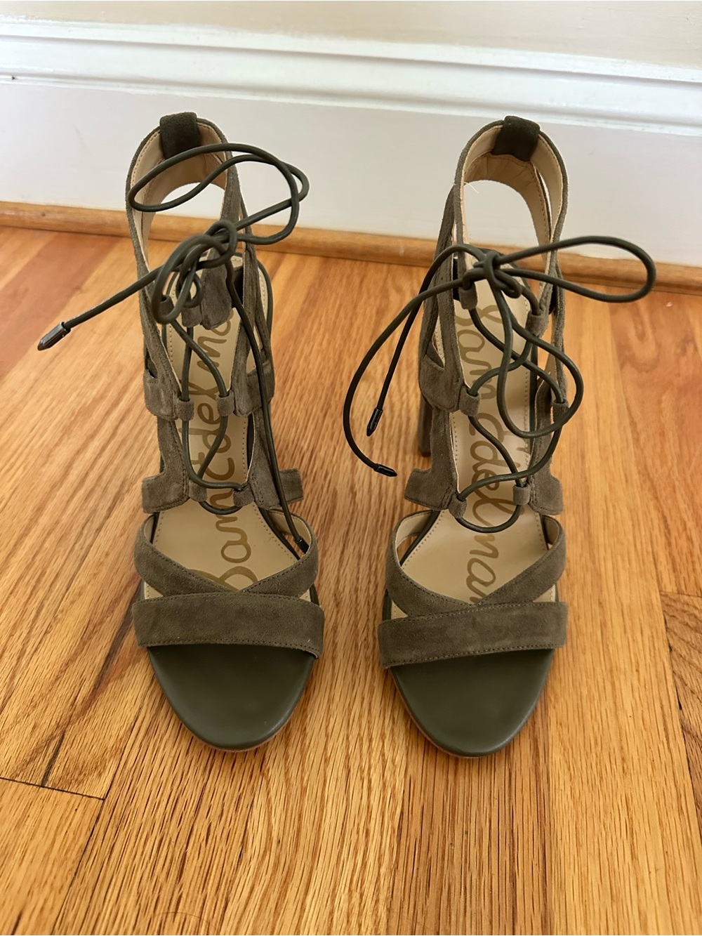 Sam Edelman Olive Green Suede Lace-Up High Heels